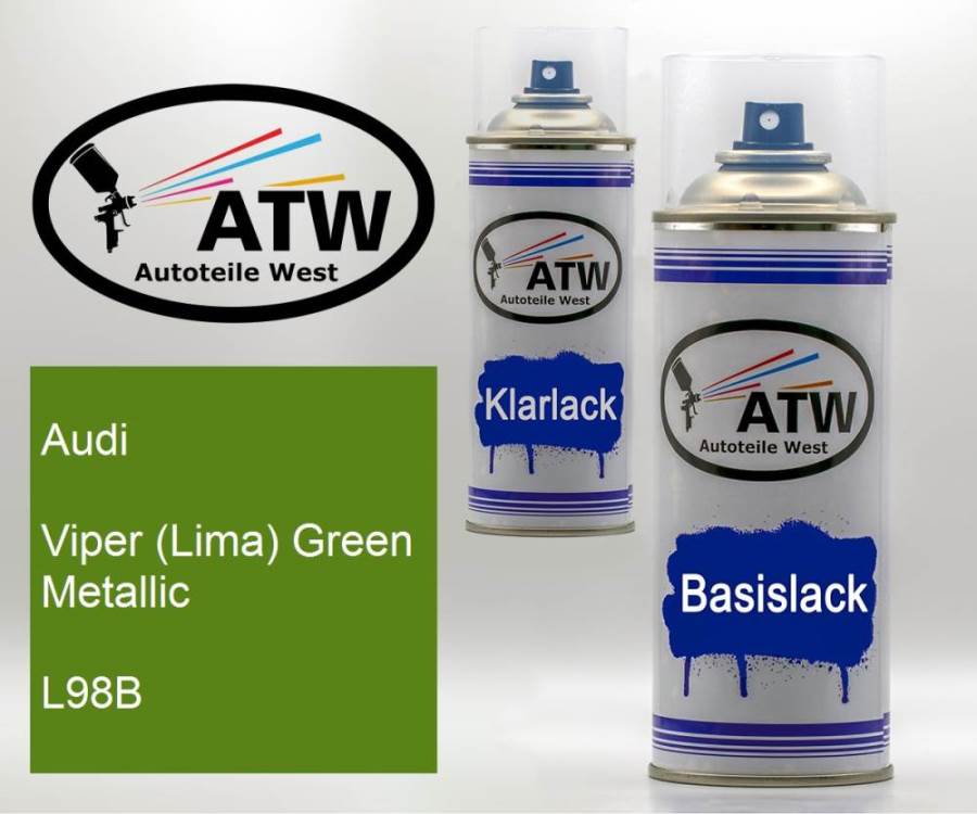 Audi, Viper (Lima) Green Metallic, L98B: 400ml Sprühdose + 400ml Klarlack - Set, von ATW Autoteile West.